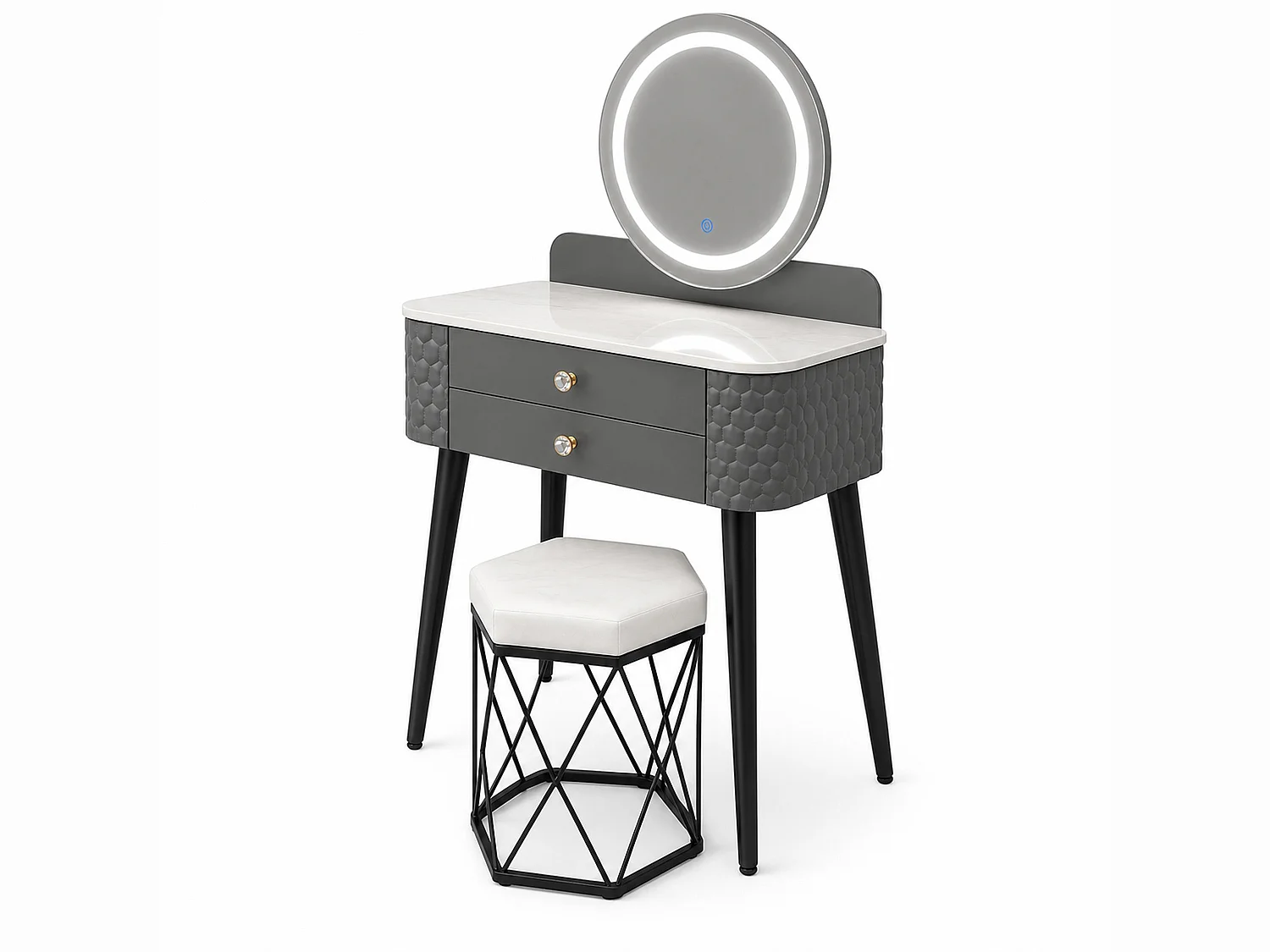 Dressing Table with LED Mirror, Storage Drawer & Makeup Vanity Desk - grey W60 - Bella
