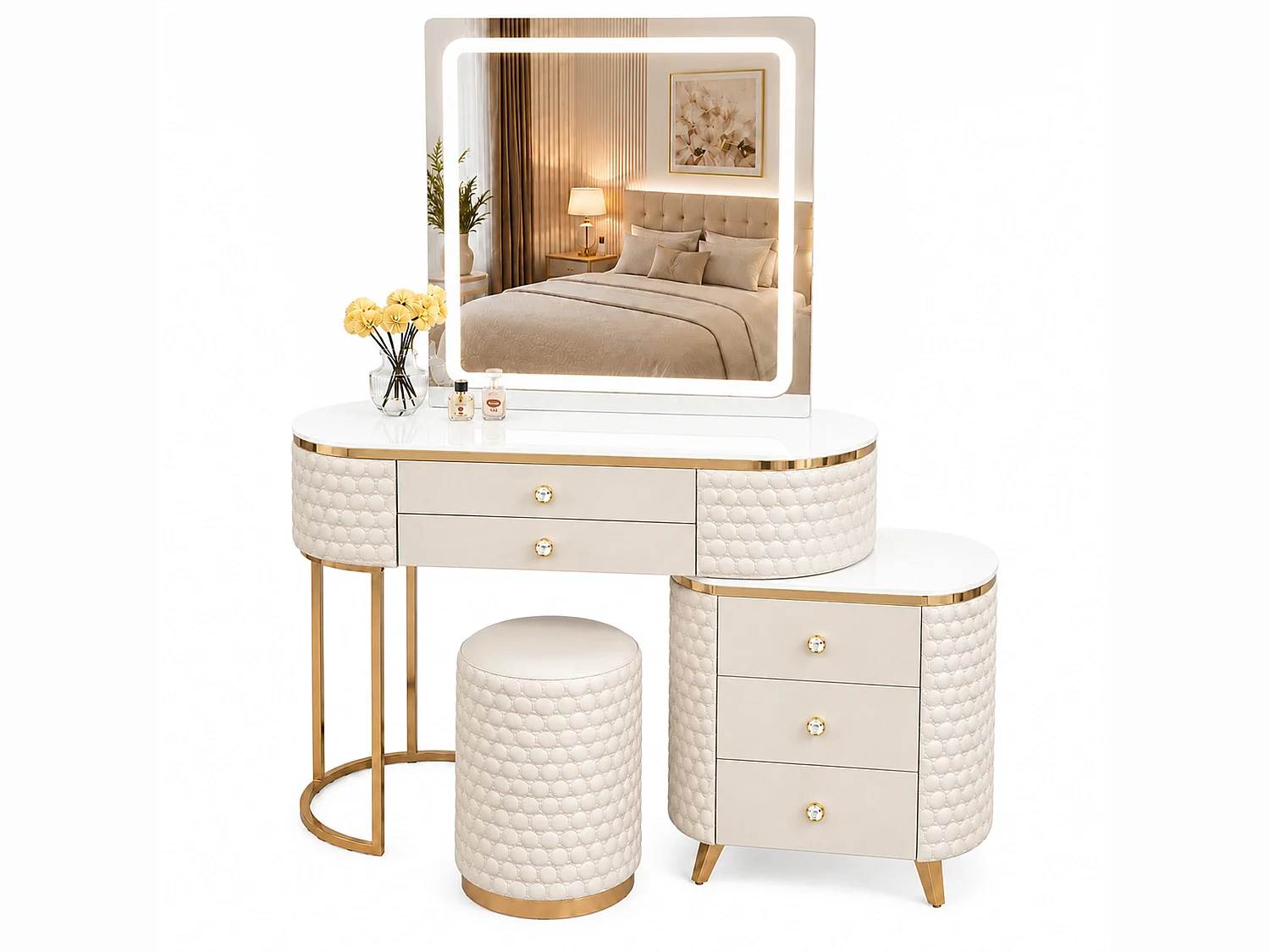 Dressing Table with LED Mirror and 5 Drawers Storage - beige W130  - Lumera