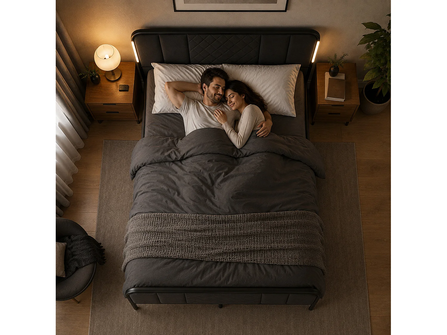 LED Bed Frame Diamond Quilted Headboard No Box Spring, Single - grey
