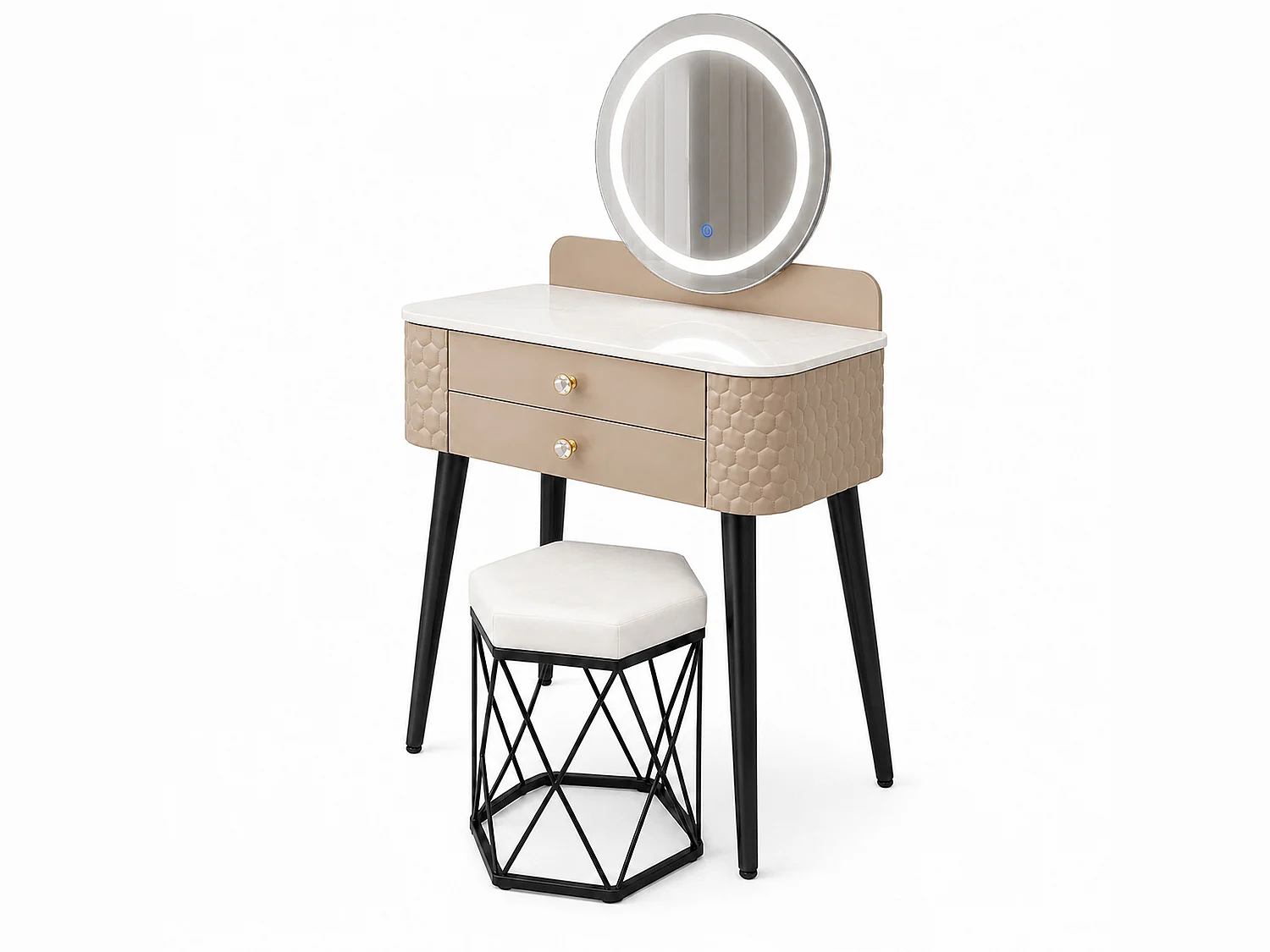 Dressing Table with LED Mirror, Storage Drawer & Makeup Vanity Desk - beige W60 - Bella