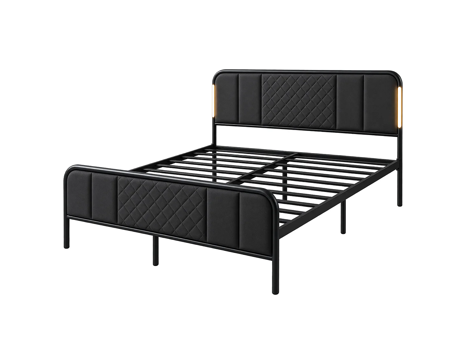LED Bed Frame Diamond Quilted Headboard No Box Spring, King - grey