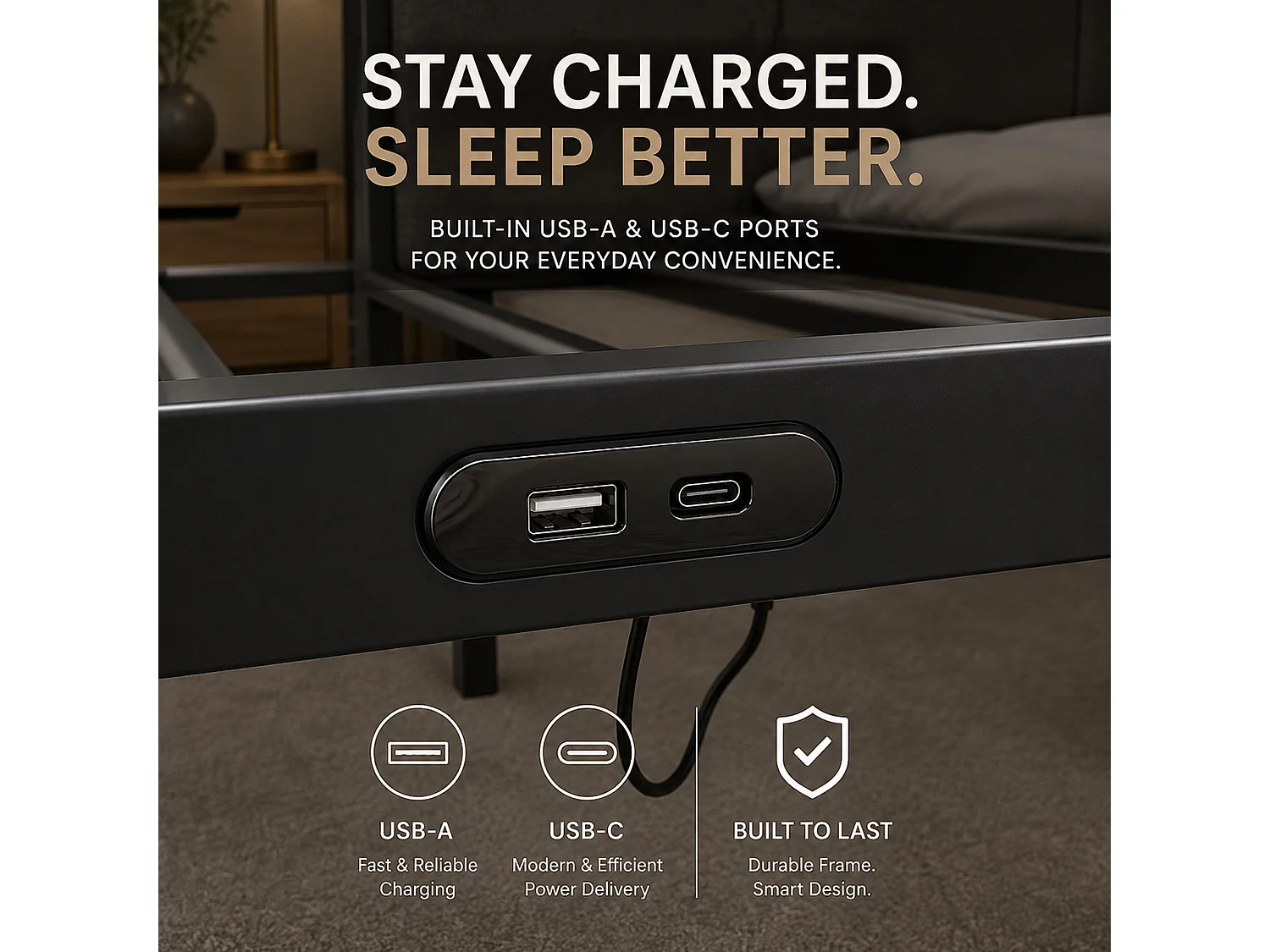 LED Bed Frame Diamond Quilted Headboard No Box Spring, King - grey