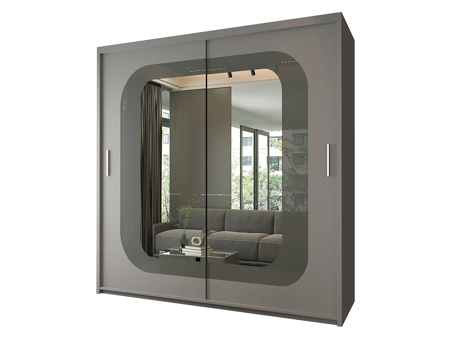 Mirror Strip Sliding Door Wardrobe with Shelves - grey 150cm - Chennai