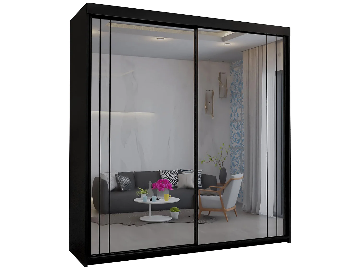 Full Mirror Sliding Door Wardrobe with Shelves & Drawers - black 150cm - Polished