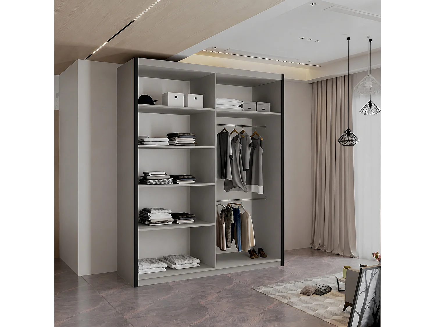Sliding Mirrored Door Wardrobe - 150cm clay - Royal
