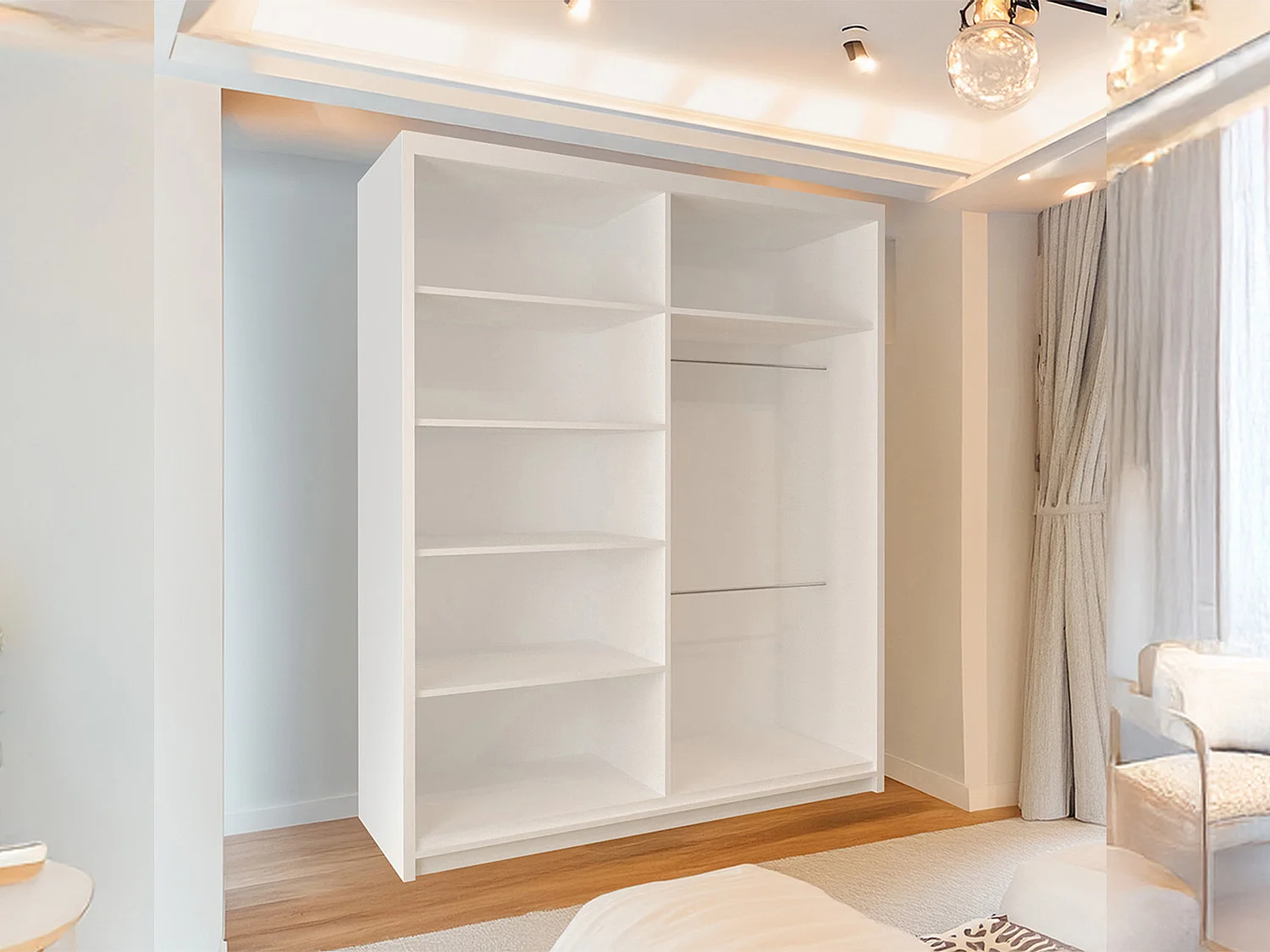 Sliding Door Wardrobe with Mirror & Votan Oak Strips - white 150cm - Cairo Classic