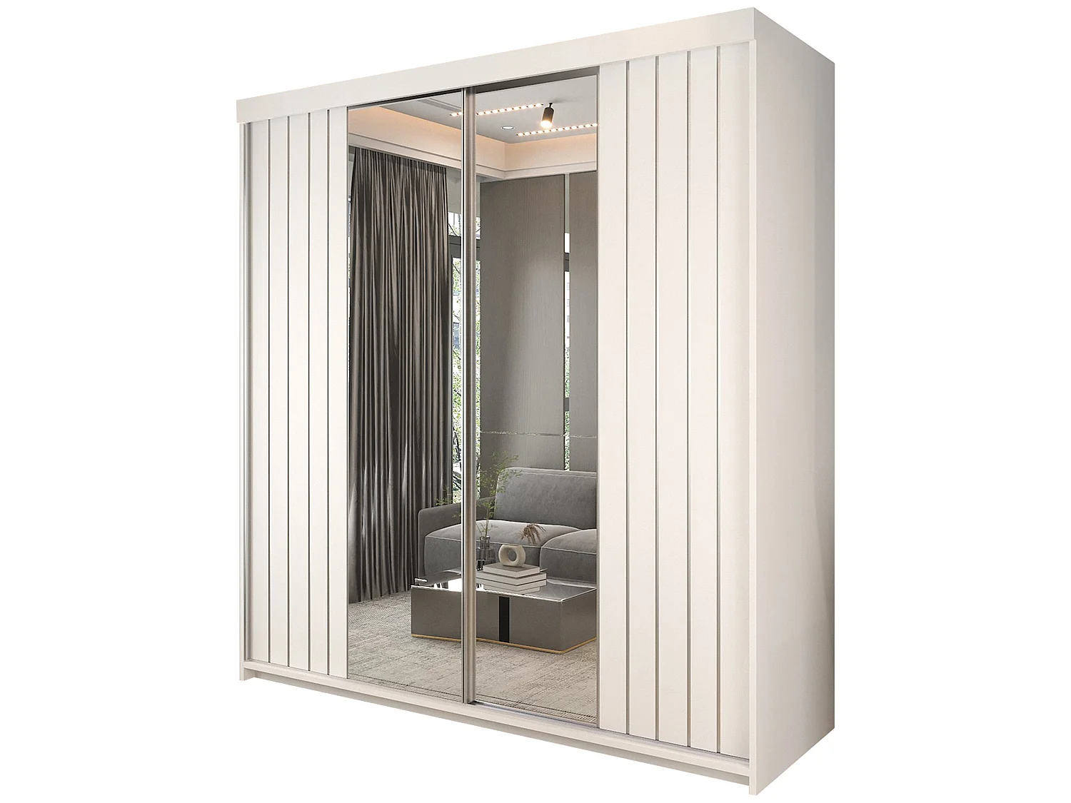 Full Mirror Sliding Door Wardrobe with Shelves & Drawers - white 150cm - Downtown