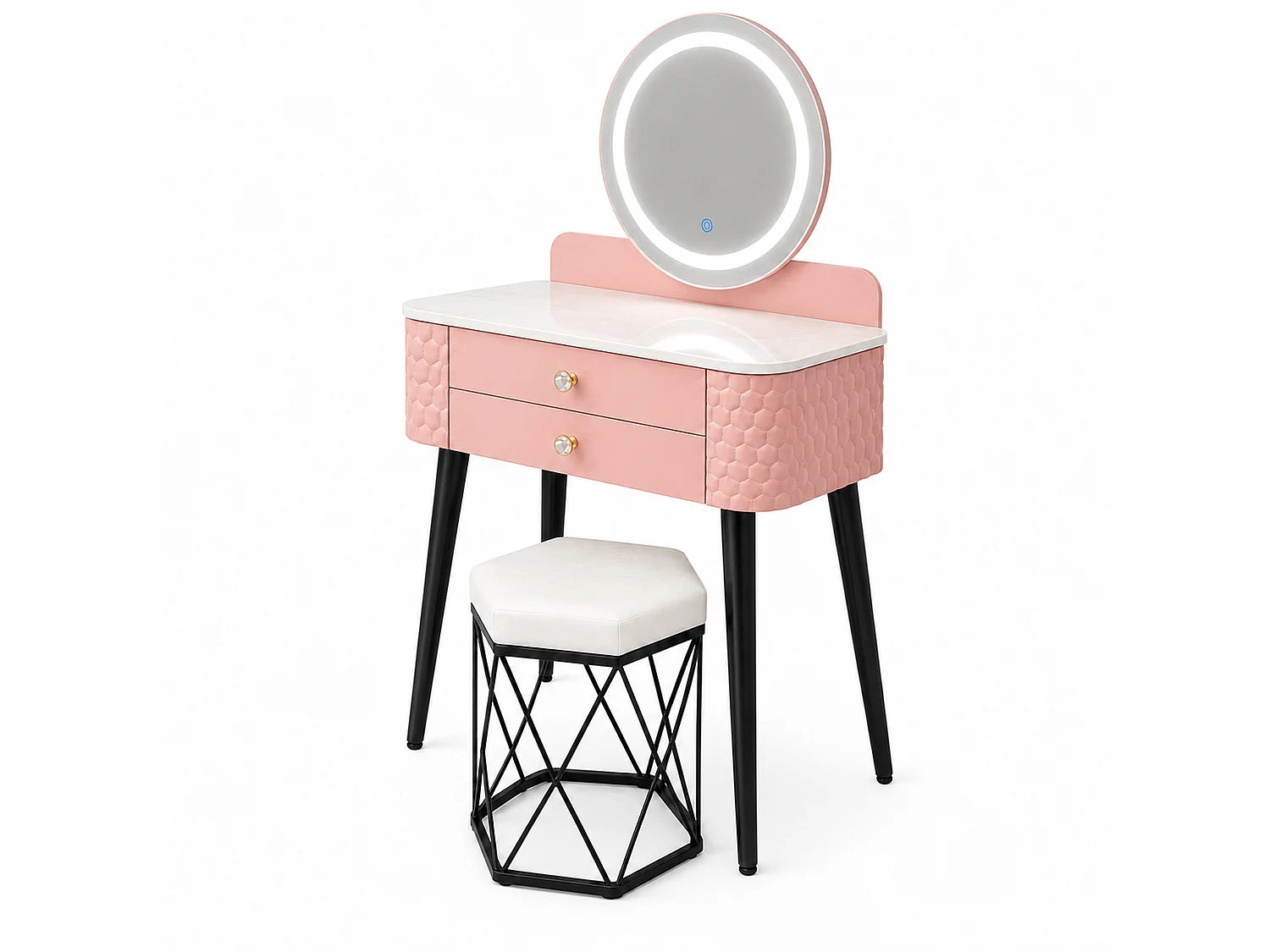 Dressing Table with LED Mirror, Storage Drawer & Makeup Vanity Desk - pink W60 - Bella