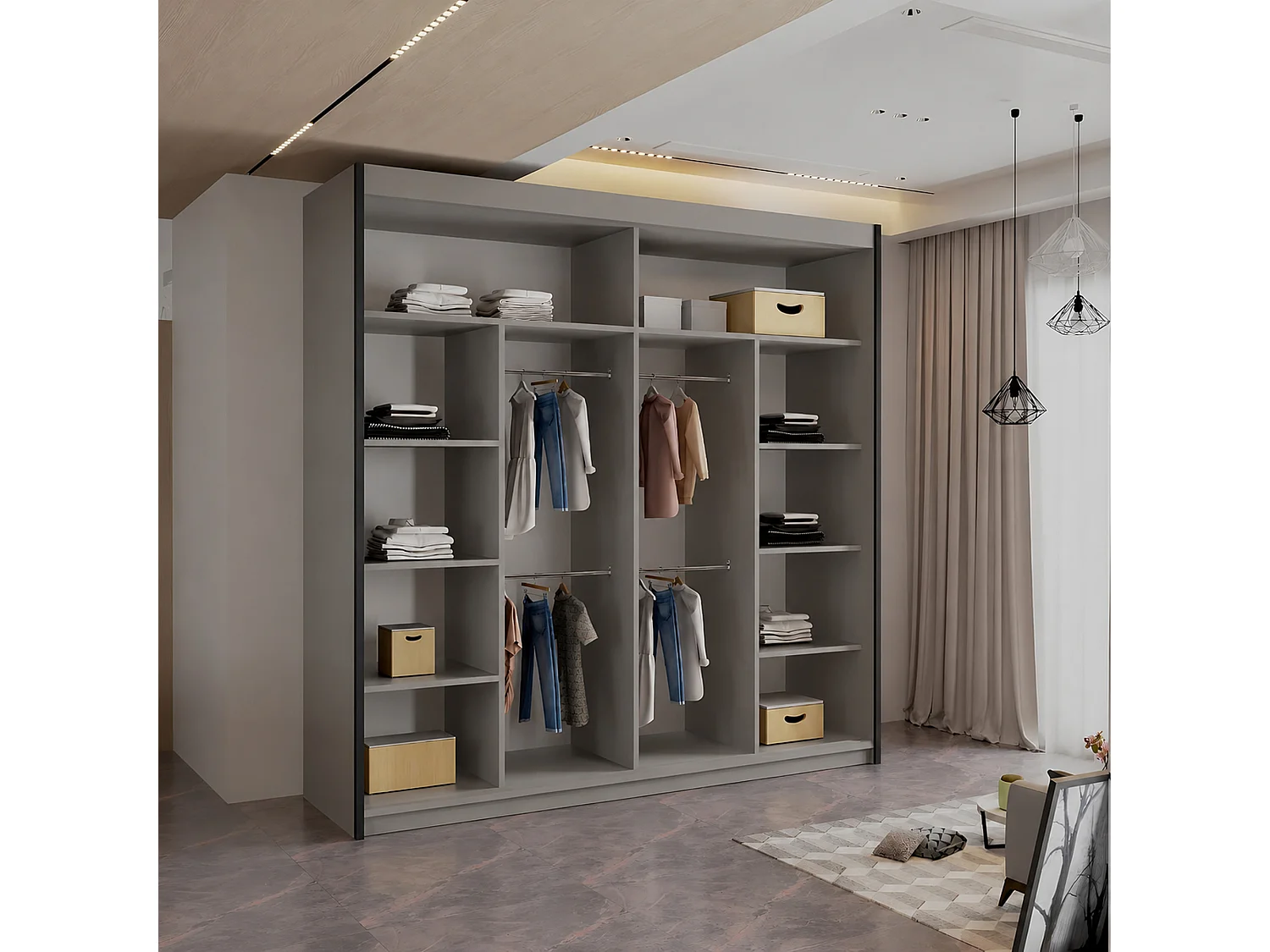 Sliding Mirrored Door Wardrobe - 203cm clay - Royal