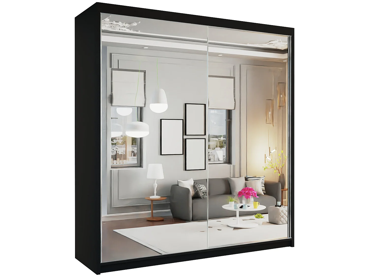 Full Mirror Sliding Door Wardrobe with Shelves & Drawers - black 150cm - Tilburg