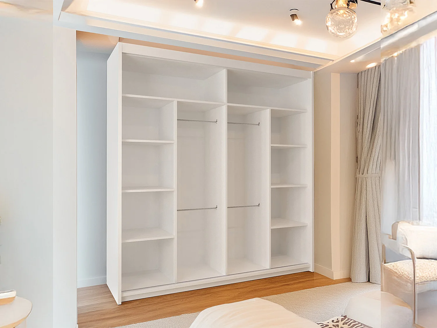 Sliding Door Wardrobe with Mirror & Votan Oak Strips - white 203cm - Cairo Classic