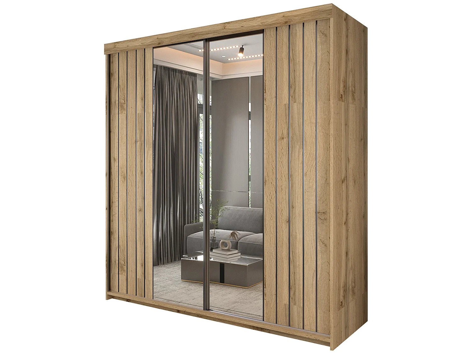 Full Mirror Sliding Door Wardrobe with Shelves & Drawers - votan 200cm - Downtown