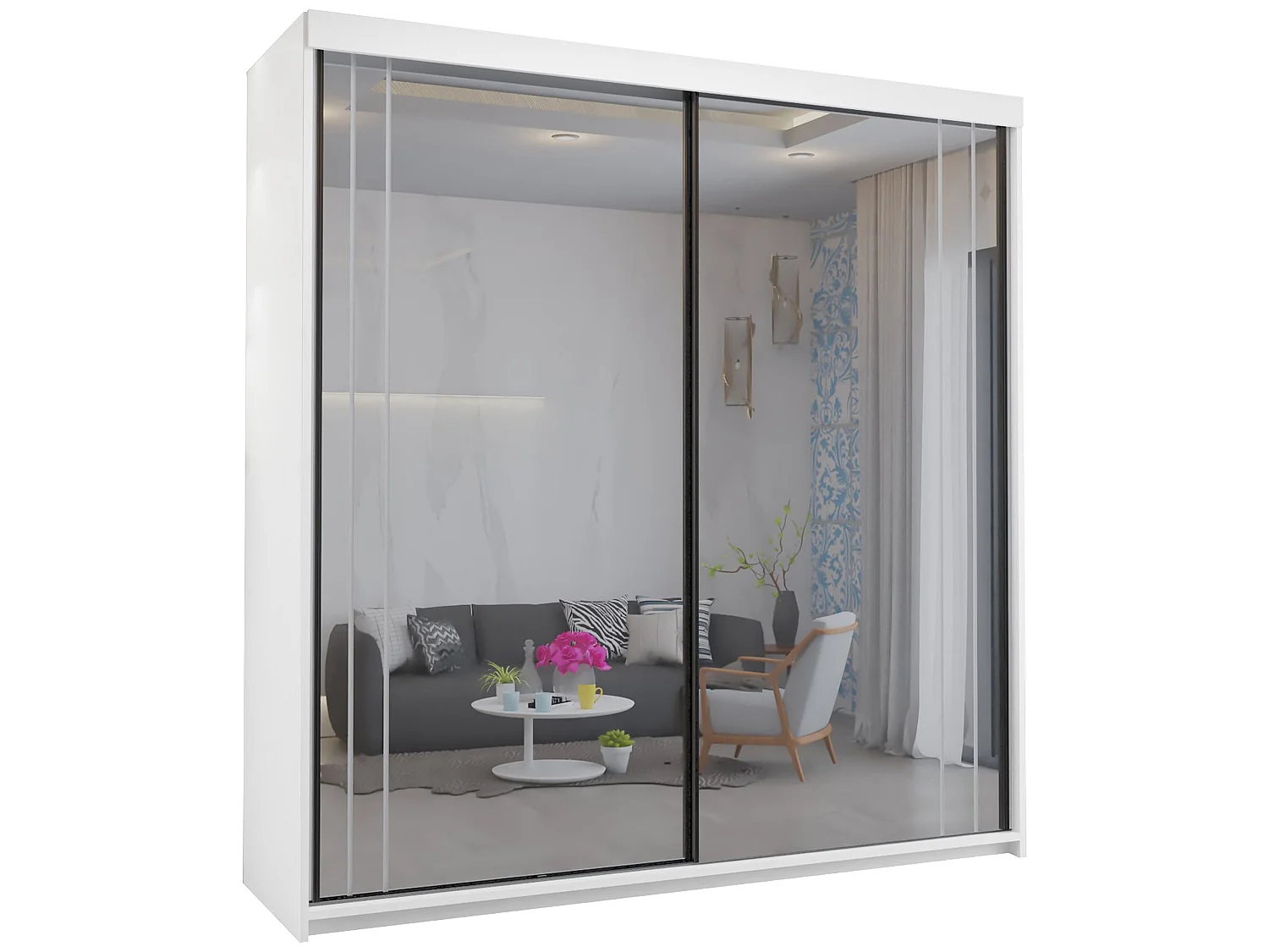 Full Mirror Sliding Door Wardrobe with Shelves & Drawers - white 150cm - Polished