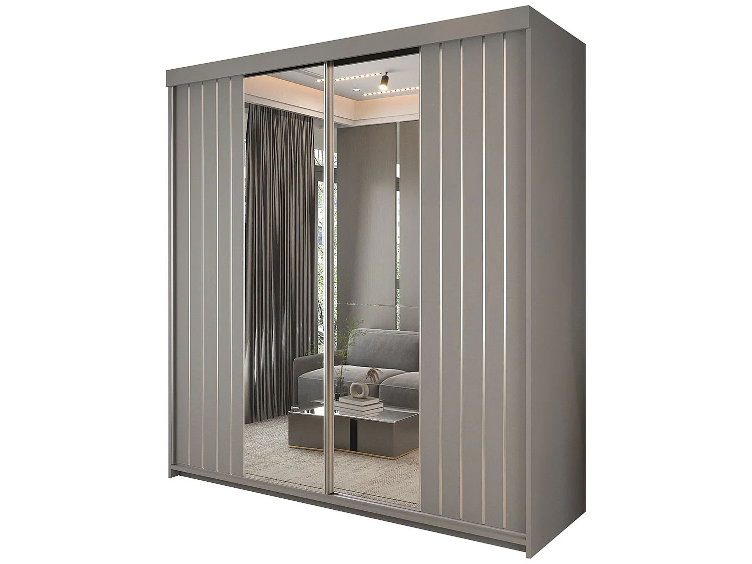 Full Mirror Sliding Door Wardrobe with Shelves & Drawers - grey 150cm - Downtown