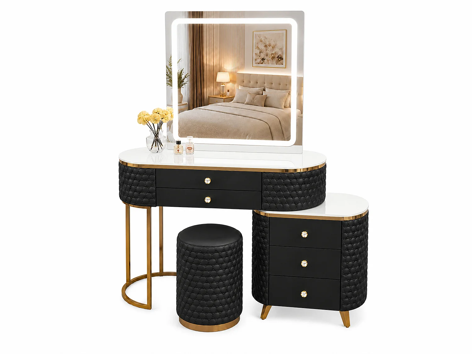 Dressing Table with LED Mirror and 5 Drawers Storage - balck W130  - Lumera