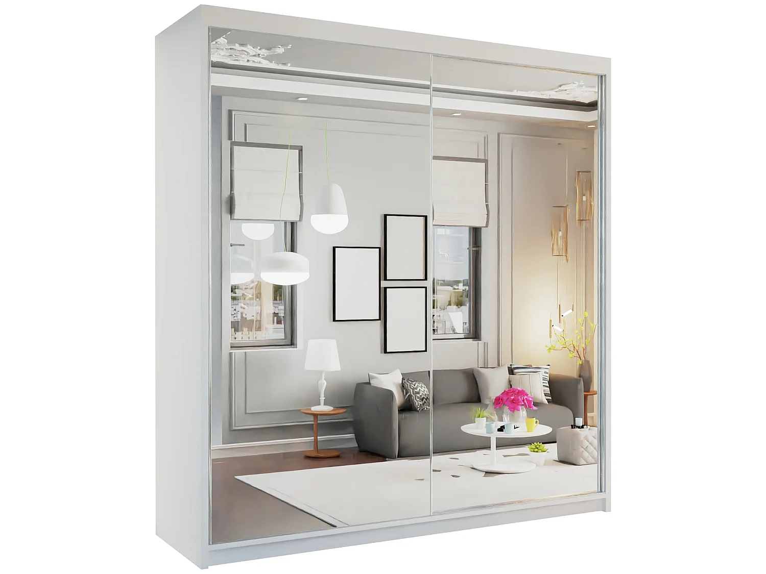 Full Mirror Sliding Door Wardrobe with Shelves & Drawers - white 150cm - Tilburg