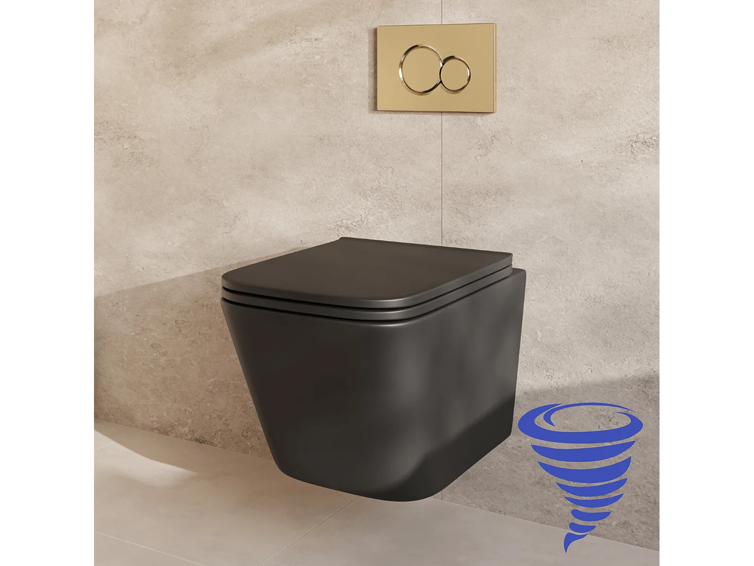 LOMAZOO Pack WC suspendu - réservoir encastré carré noir - plaque de commande ronde or - LINEA