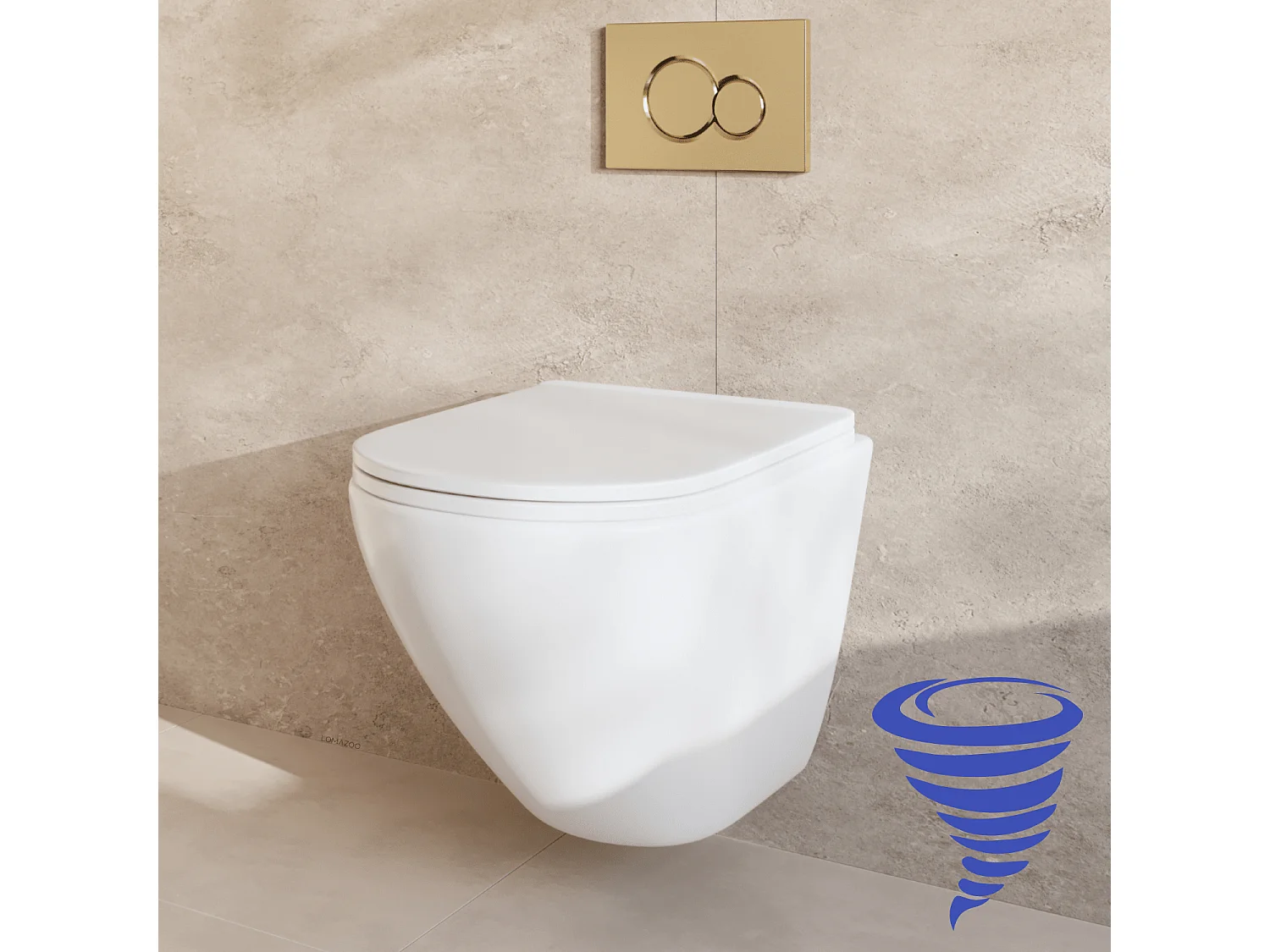LOMAZOO Pack WC suspendu - réservoir encastré rond blanc - plaque de commande ronde or - LINEA