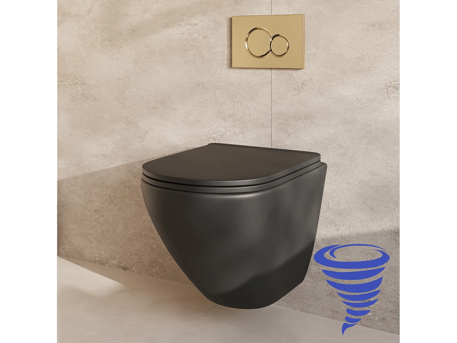 LOMAZOO Pack WC suspendu - réservoir encastré rond noir - plaque de commande ronde or - LINEA