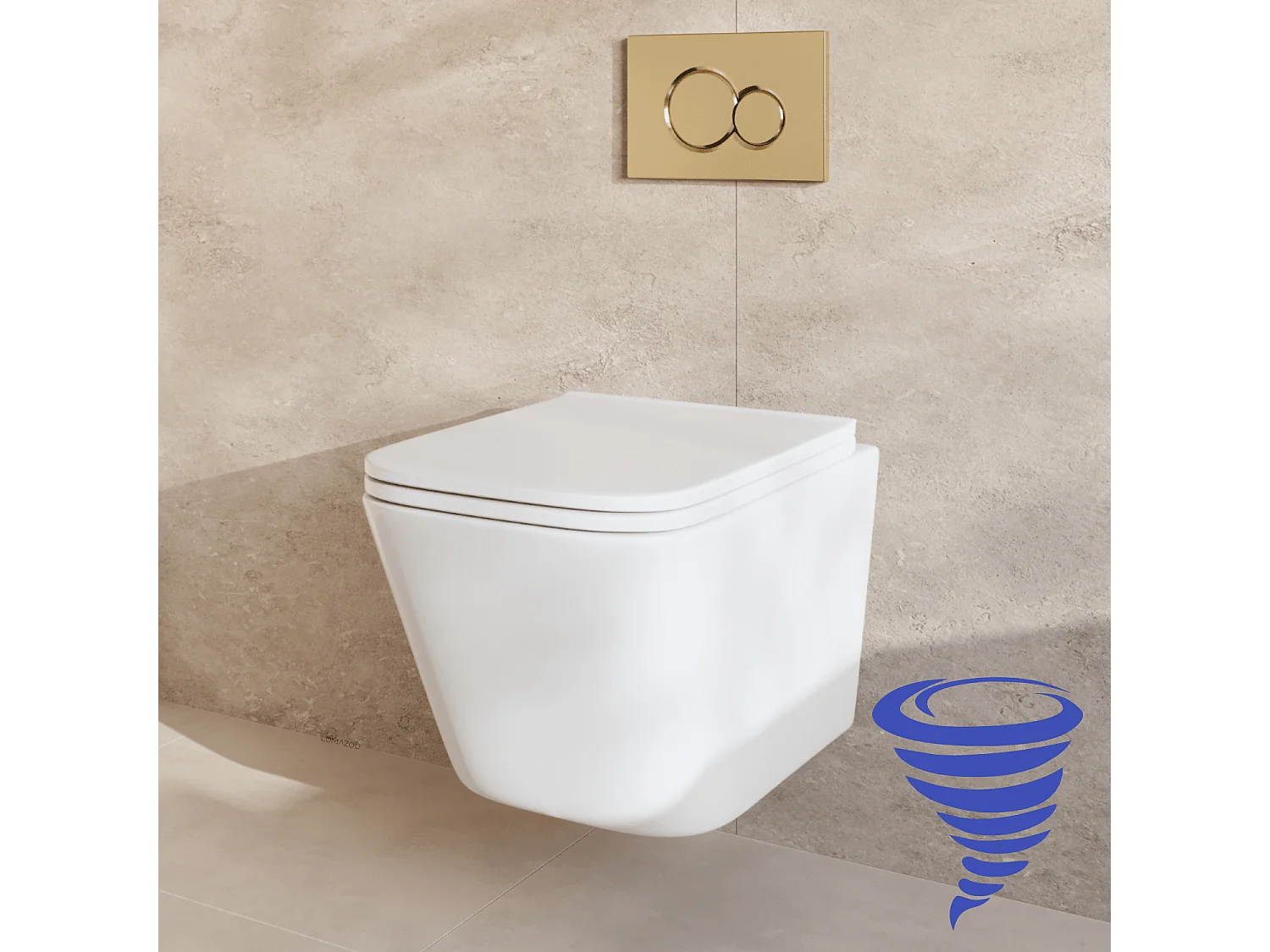 LOMAZOO Pack WC suspendu - réservoir encastré carré blanc - plaque de commande ronde or - LINEA