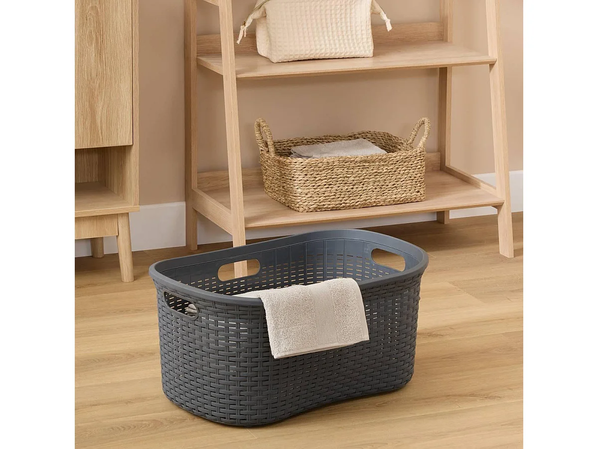 Corbeille à Linge Effet Rotin "Raga" 40L Gris Foncé
