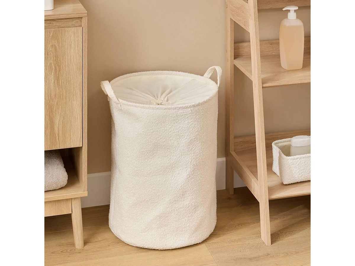 Panier à Linge Bouclette "Yla" 56L Blanc