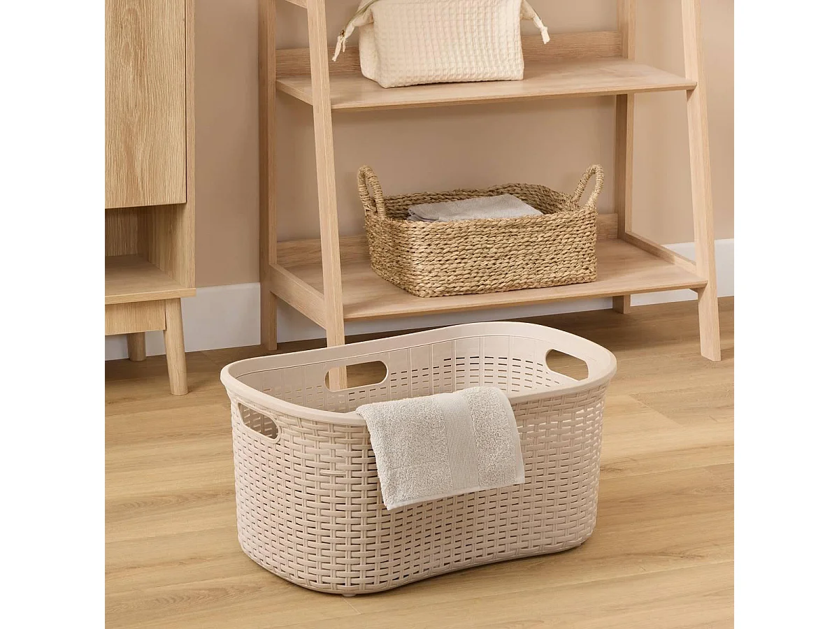 Corbeille à Linge Effet Rotin "Raga" 40L Marron