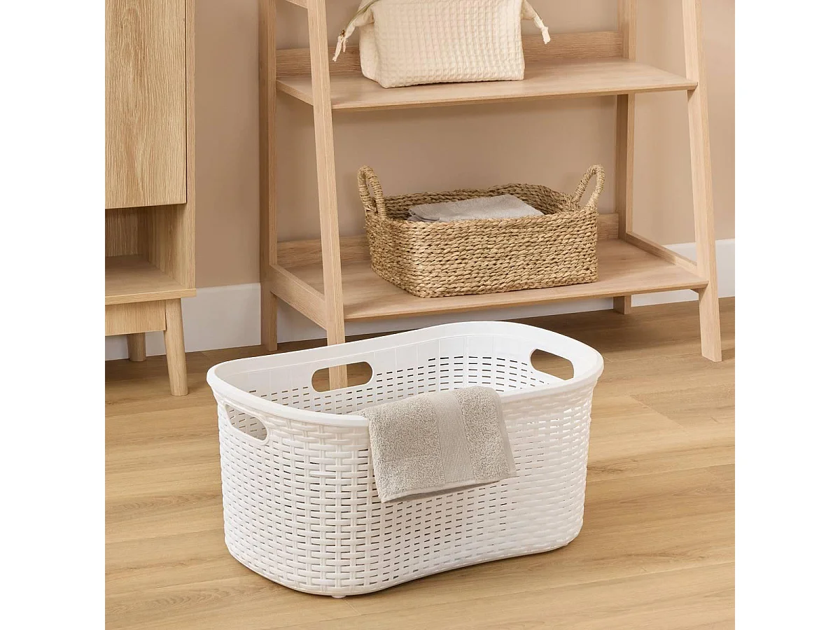Corbeille à Linge Effet Rotin "Raga" 40L Blanc