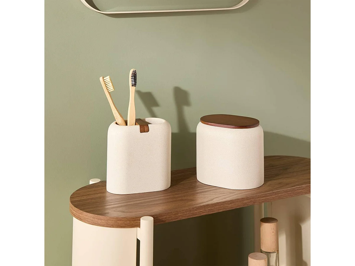 Pot à Cotons en Résine "Argiléo" 10cm Beige