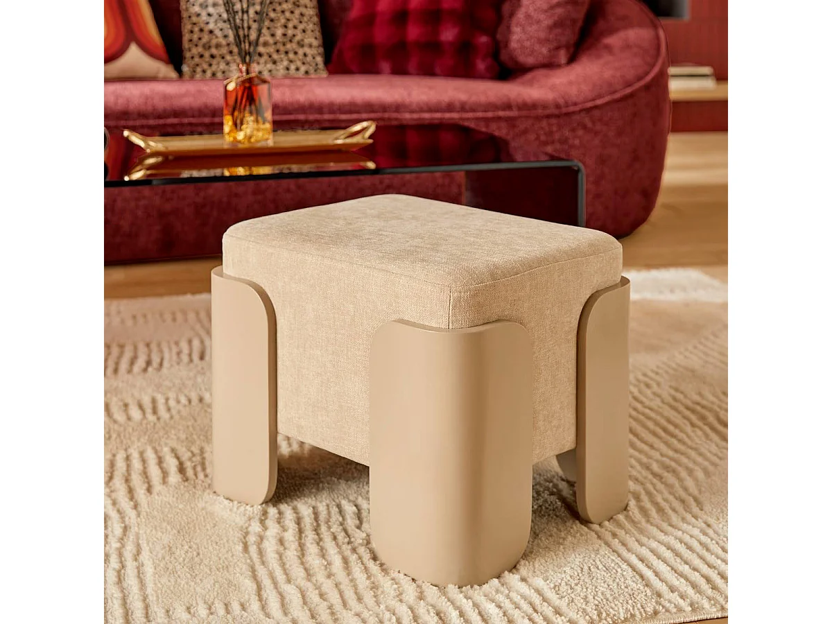 Pouf Tissu Chenille "Mizar" 37cm Ivoire