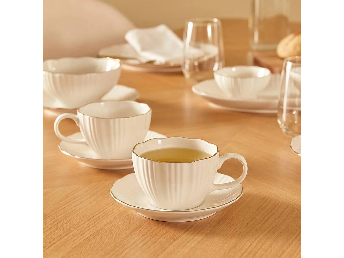 Lot de 6 Tasses Avec Soucoupes "Daphné" 13cl Blanc