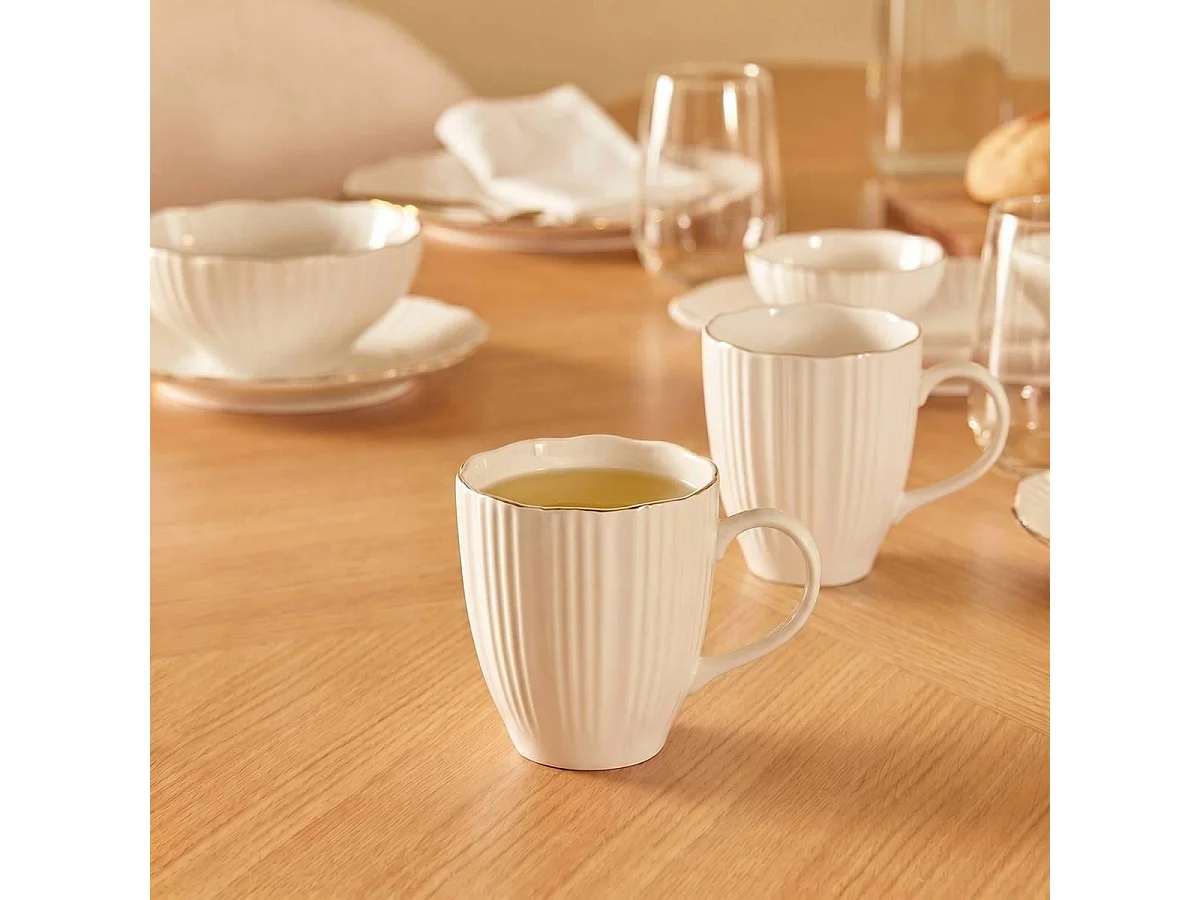 Lot de 6 Mugs en Porcelaine "Daphné" 36cl Blanc