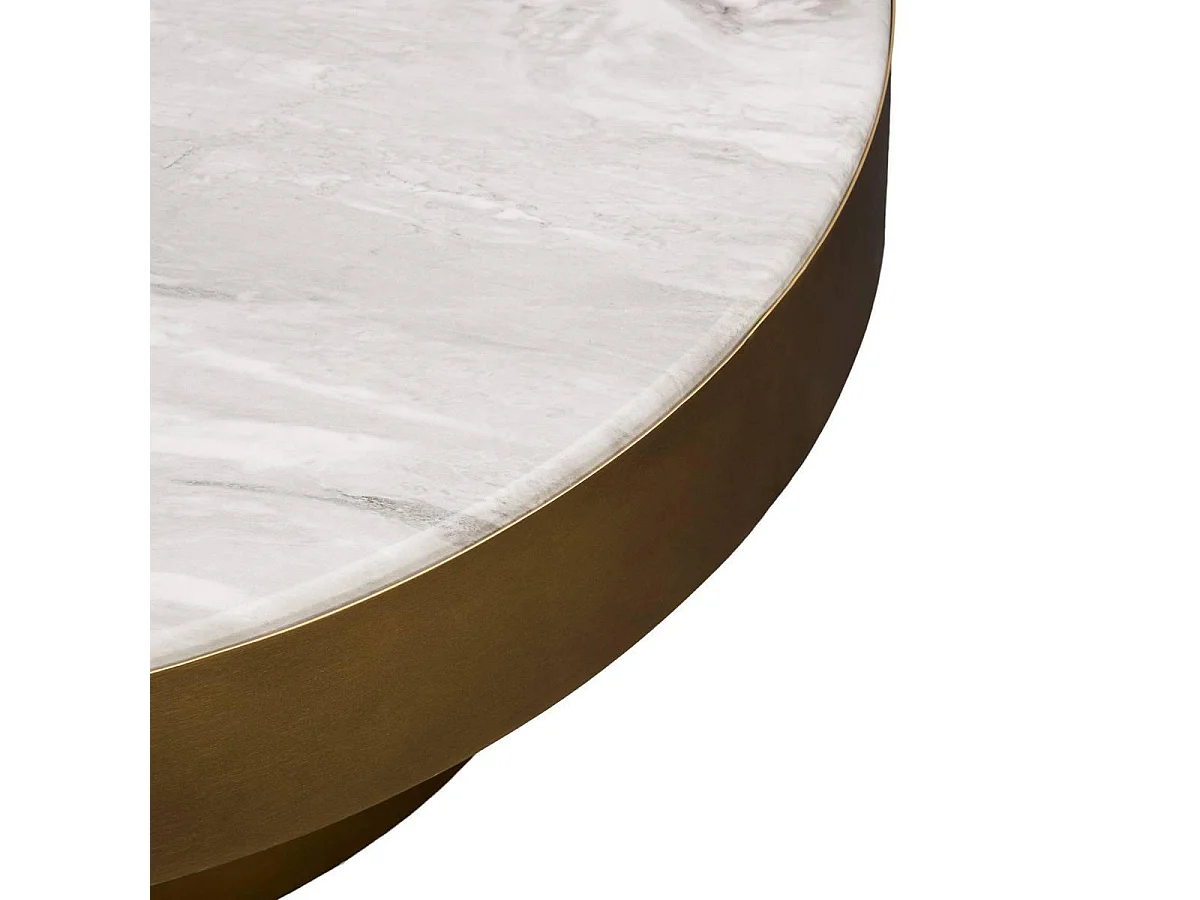 Table Basse Effet Marbre "Barrel" 80cm Doré
