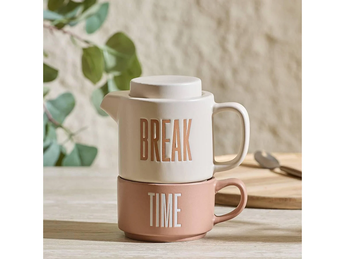 Théière Solitaire en Grès "Break Time" 45cl Beige