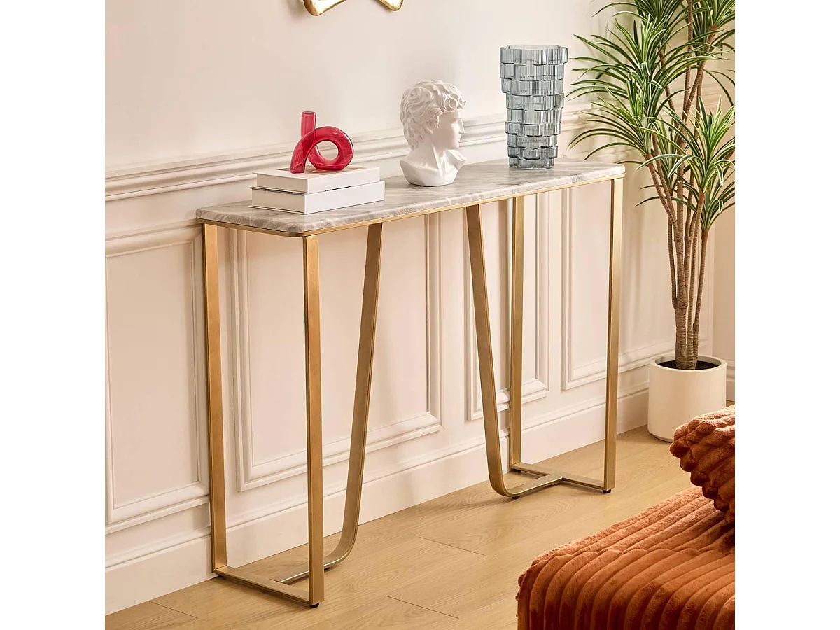 Console Effet Marbre "Barrel" 120cm Doré