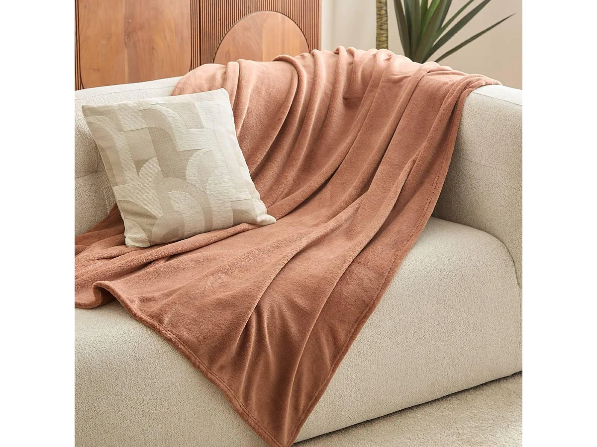 Plaid Uni Microfibre "Kiesa" 180x260cm Terre de Rose