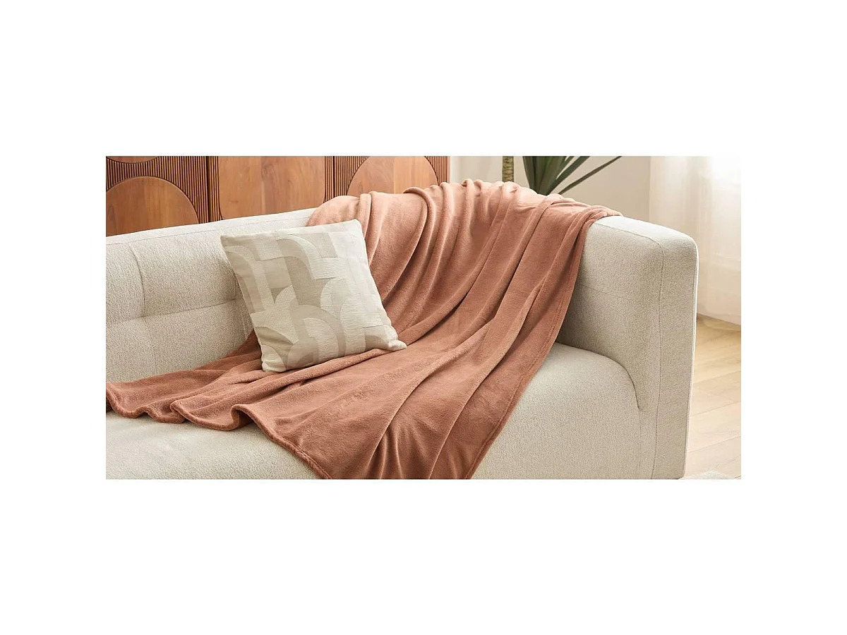 Plaid Uni Microfibre "Kiesa" 180x260cm Terre de Rose