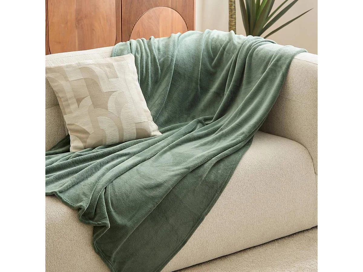 Plaid Uni Microfibre "Kiesa" 130x180cm Vert Tilleul