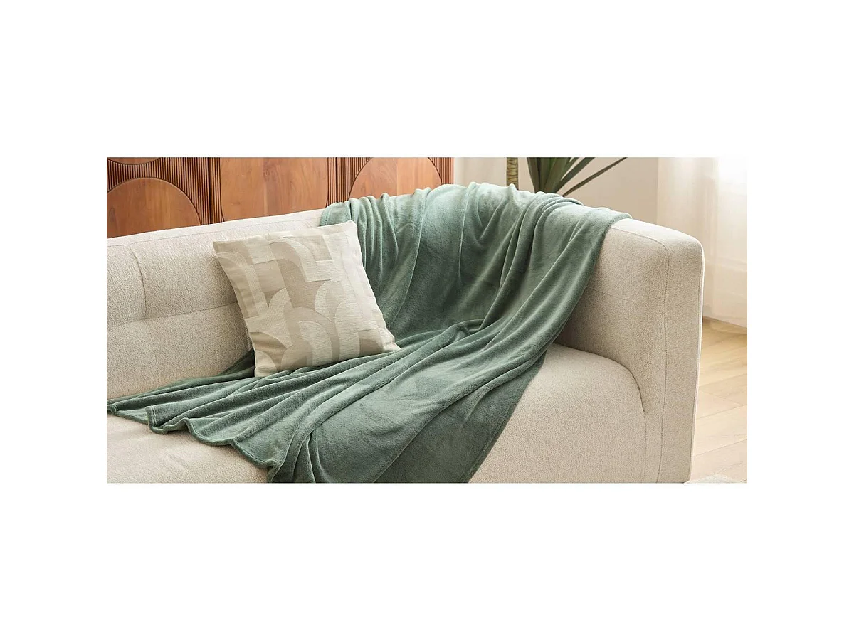 Plaid Uni Microfibre "Kiesa" 180x260cm Vert Tilleul