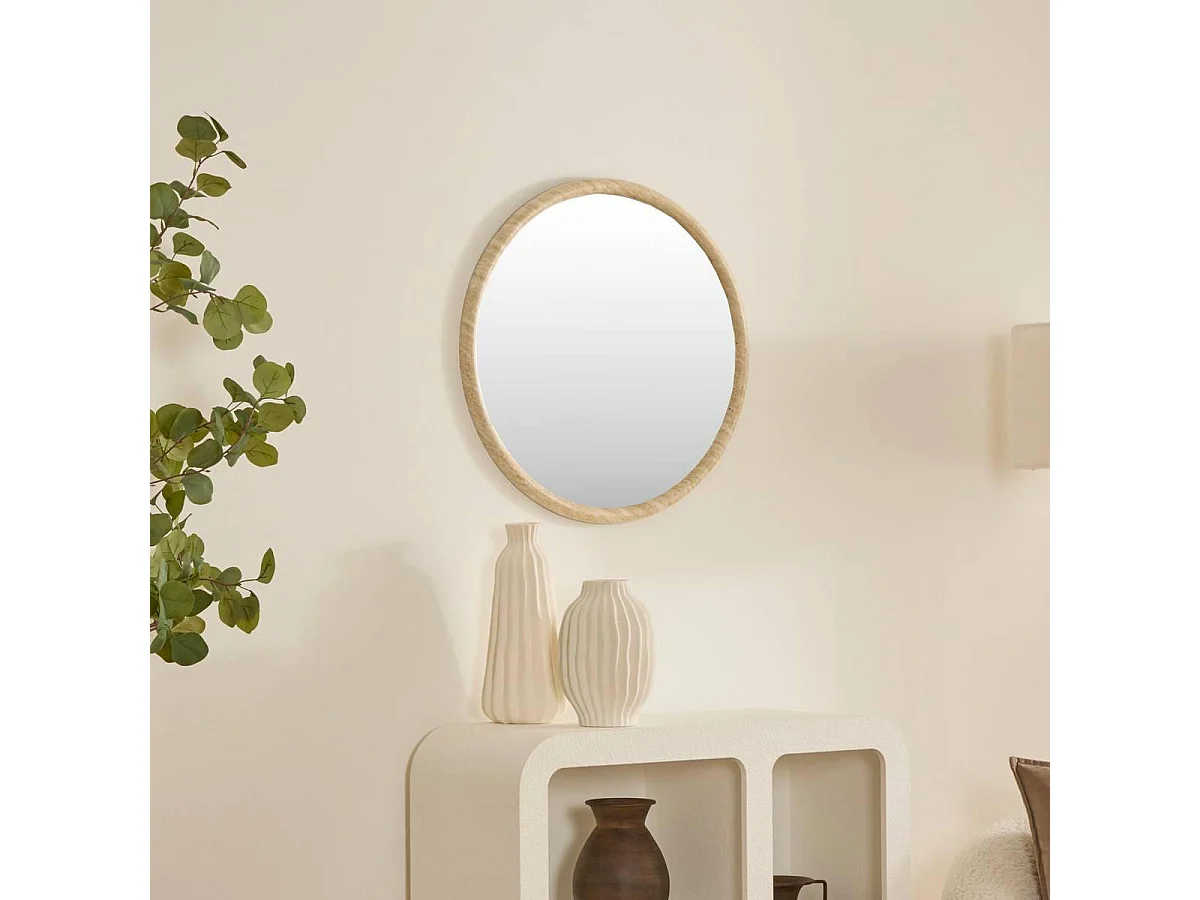 Miroir Mural Effet Travertin "Trudy" 55cm Beige