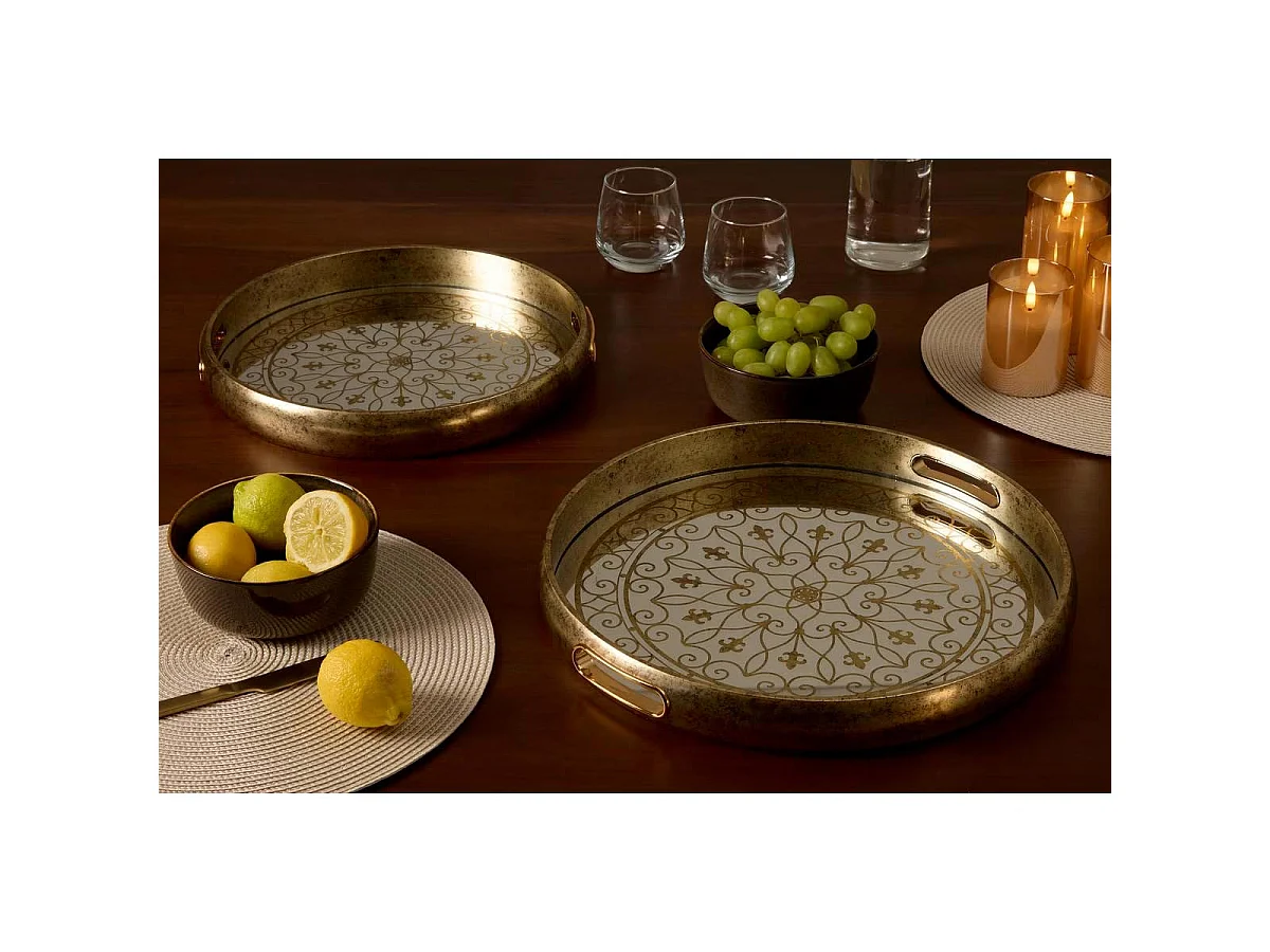 Lot de 2 Plateaux de Service "Zora" 41cm Doré