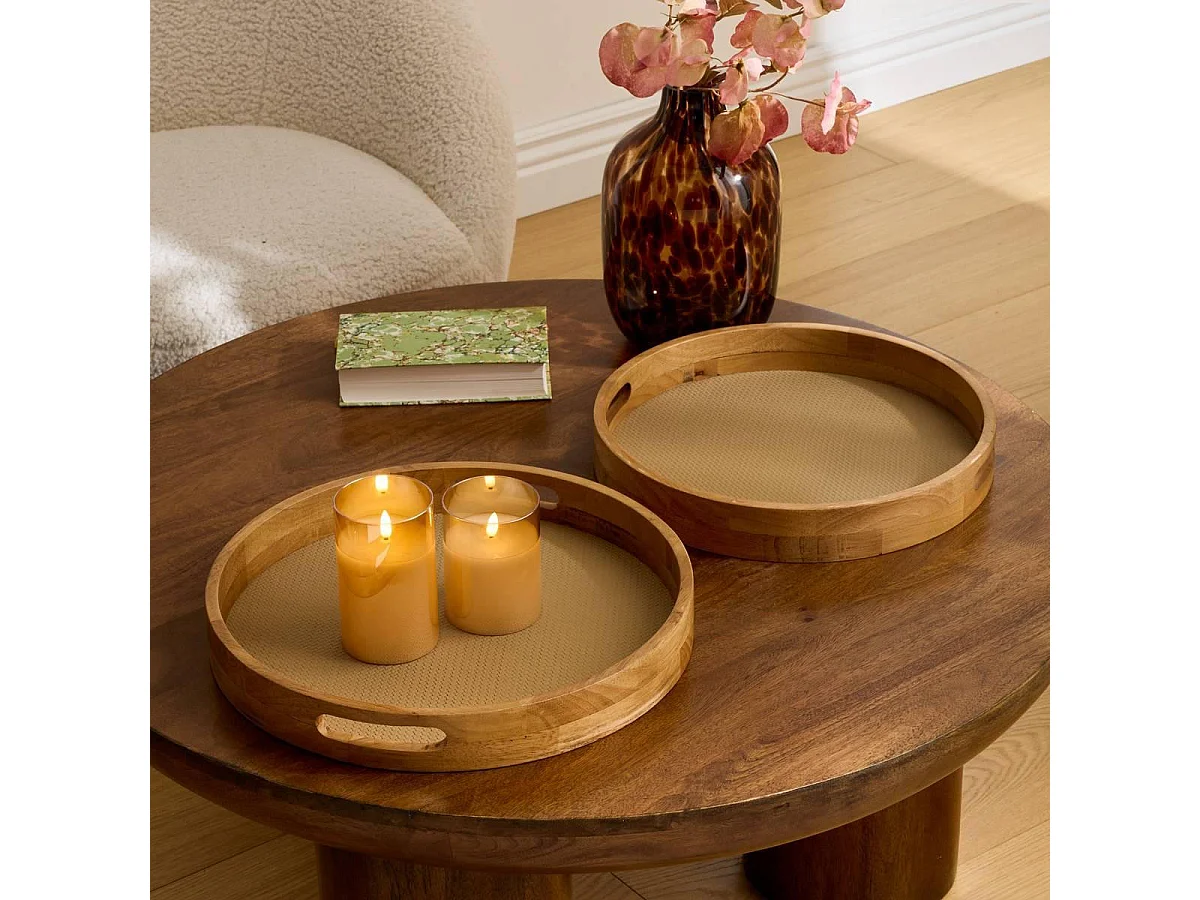 Lot de 2 Plateaux Déco "Bonie" 38cm Taupe