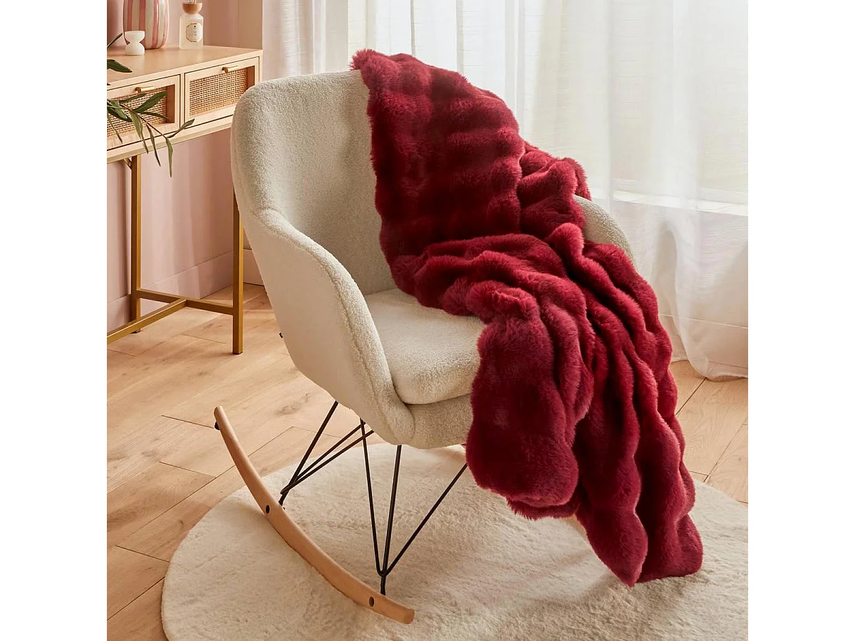 Plaid Imitation Fourrure 3D "Zephy" 120x160cm Rouge Grenat