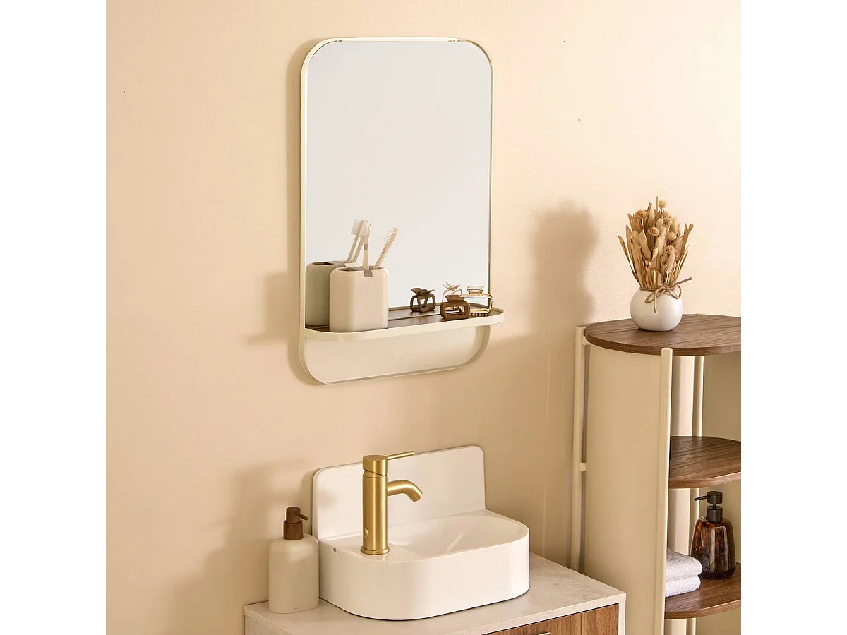 Miroir Mural Avec Étagère "Argiléo" 60cm Beige