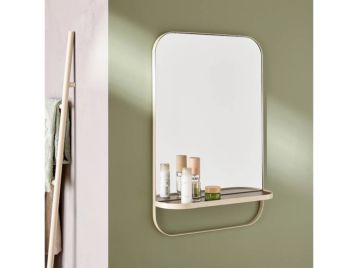 Miroir Mural Avec Étagère "Argiléo" 60cm Beige