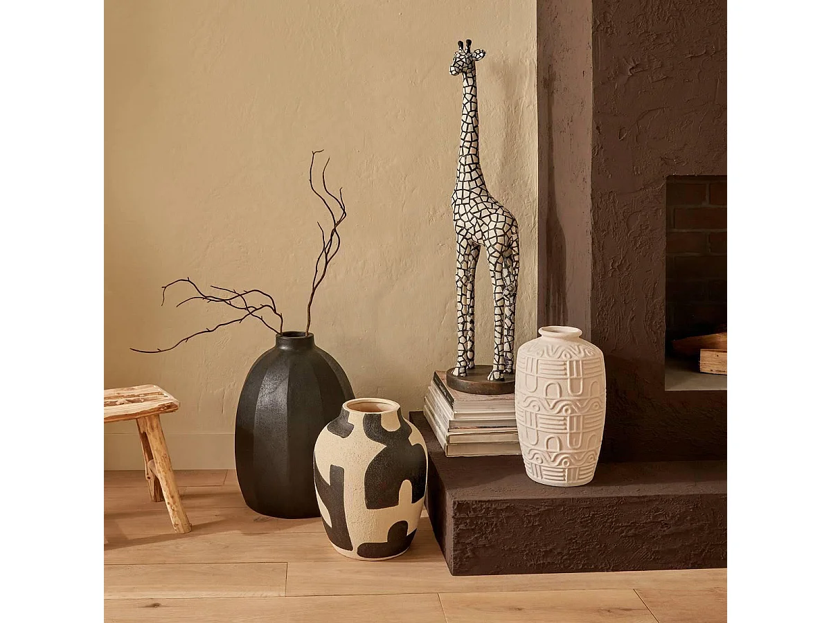 Vase Déco Strié "Nyer" 42cm Noir