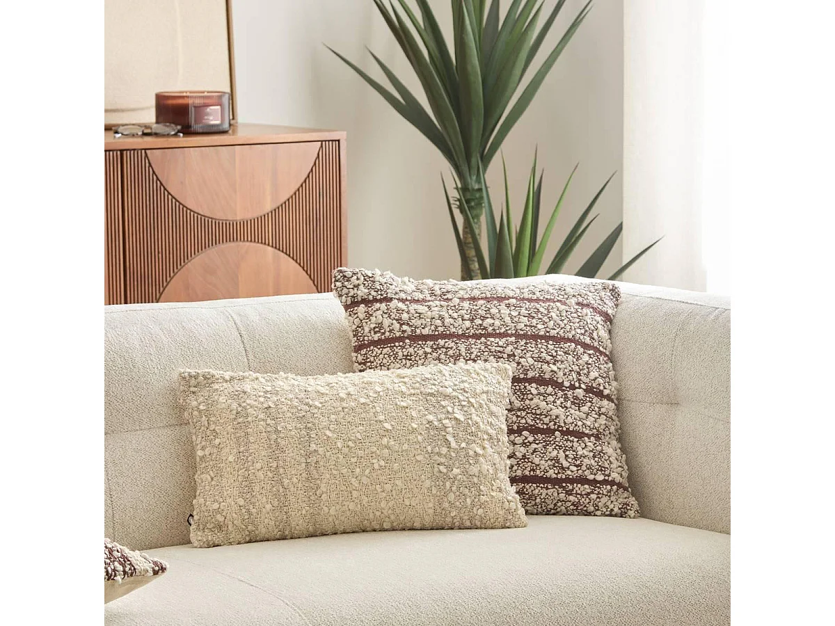Coussin Déco Bouclette "Beryl" 30x50cm Beige Lin