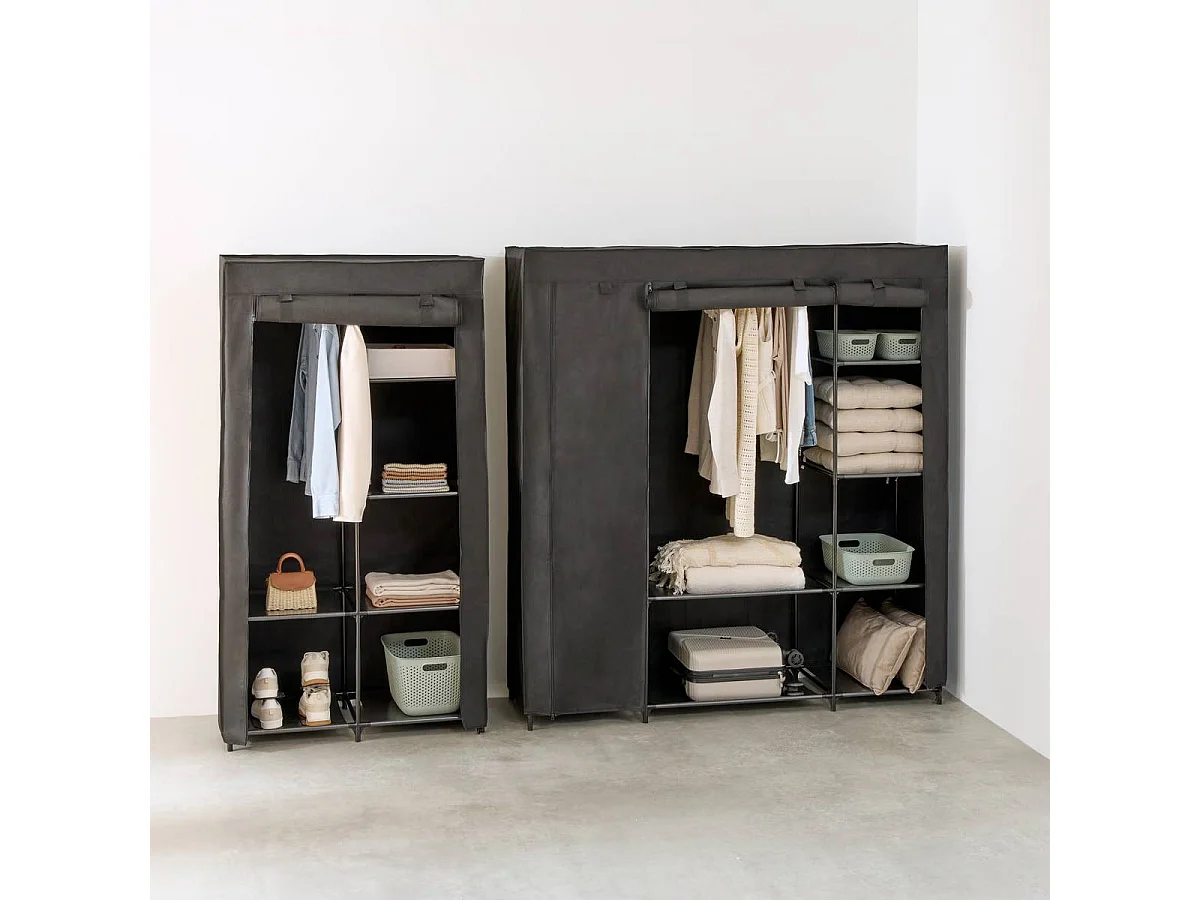 Penderie Double 7 Étagères "Dressy" 155cm Noir