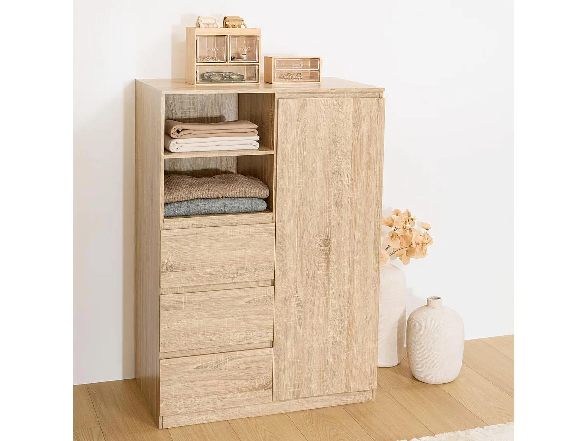 Penderie 3 Tiroirs & 1 Porte "Dolo" 115cm Naturel