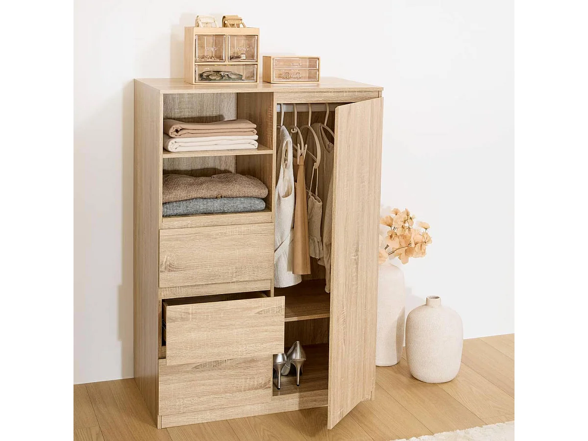 Penderie 3 Tiroirs & 1 Porte "Dolo" 115cm Naturel